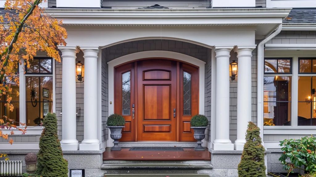 elegant front door home american bright lit image during daylight time