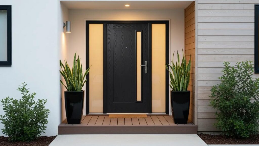 Fiberglass door in a modern home setting highlighting durability and energy savings