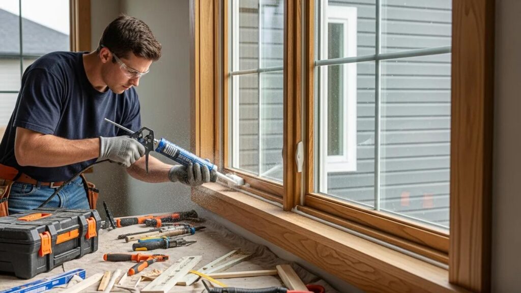 Professional installer fitting an energy-efficient window, highlighting quality installation process