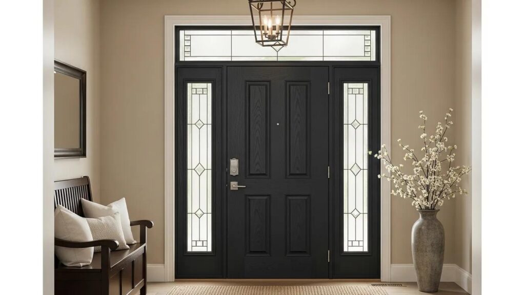 Stylish fiberglass door in a modern entryway