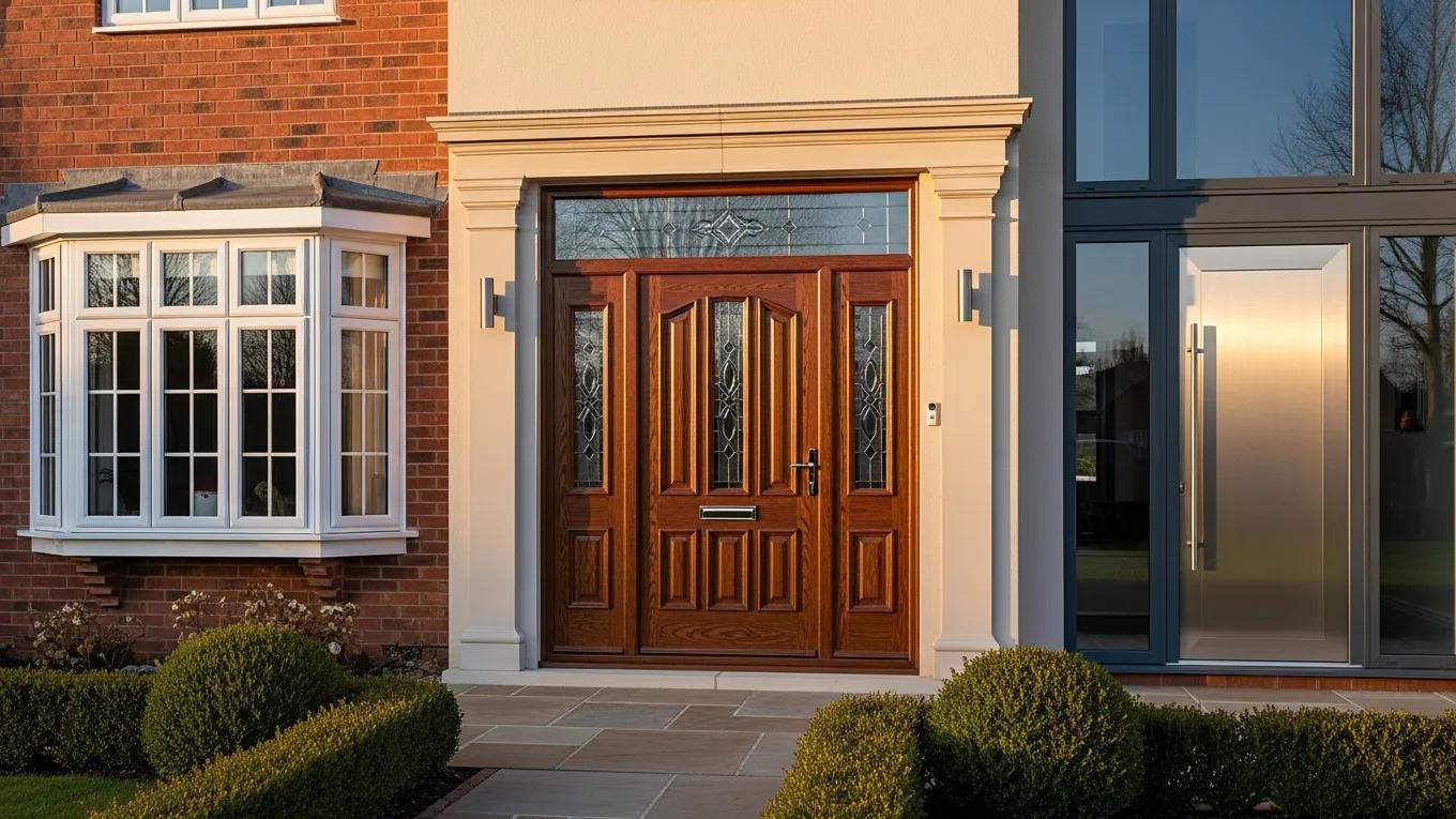 Variety of window and door materials including vinyl, wood, fiberglass, and steel in a home setting